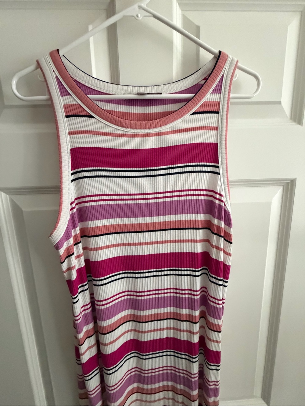 LOFT Pink & White Striped Ribbed Long Dress
